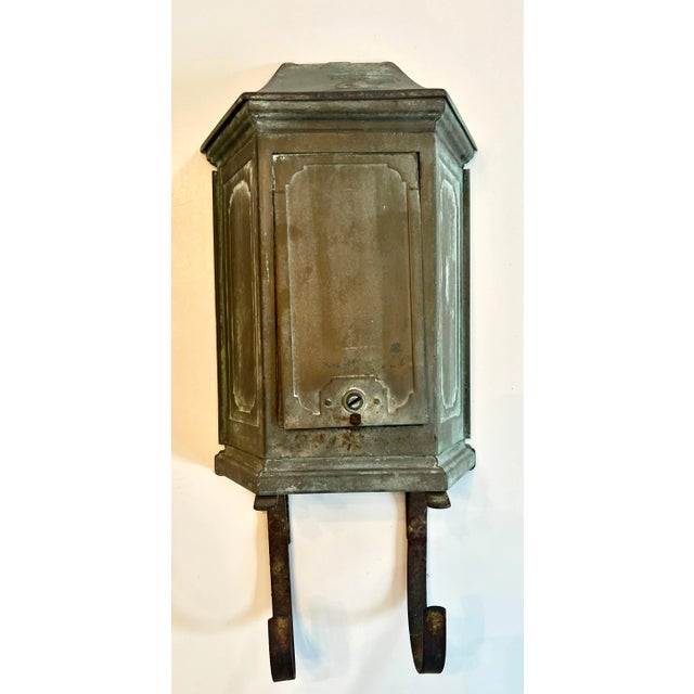 Patinated Wall Mount Metal Mail and Paper Box with Door For Sale - Image 4 of 7