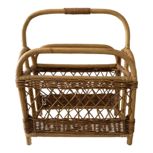 1970s Vintage Arched Rattan Magazine Rack Basket