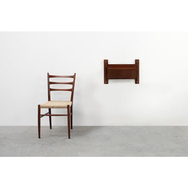 Mid-Century Wall-Mounted Console in Wood with Brass Details, Italy, 1960s For Sale - Image 4 of 11