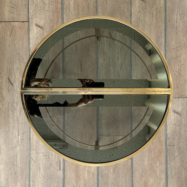 1970s Mid-Century Semicircular Brass and Smoked Glass Side Tables, 1970s, Set of 2 For Sale - Image 5 of 18