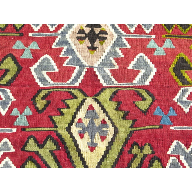 Ruby Red 60s Turkish Kilim Rug Handmade Classic Area Rug For Sale - Image 8 of 11