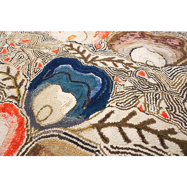 19th Century Beautiful White Ivory Field Fascinating Multicolored and Florals Design Antique American Hooked Rug For Sale - Image 5 of 10