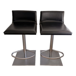 Design Within Reach Frag Bottega Piston Black Leather Adjustable Bar/Counter Stool (Set of 2) For Sale