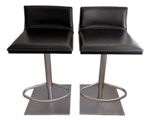 Design Within Reach Frag Bottega Piston Black Leather Adjustable Bar/Counter Stool (Set of 2)