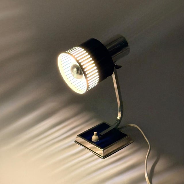 Blue and Chrome Desk Lamp with Slotted Shade, Italy, 1970s For Sale - Image 13 of 16