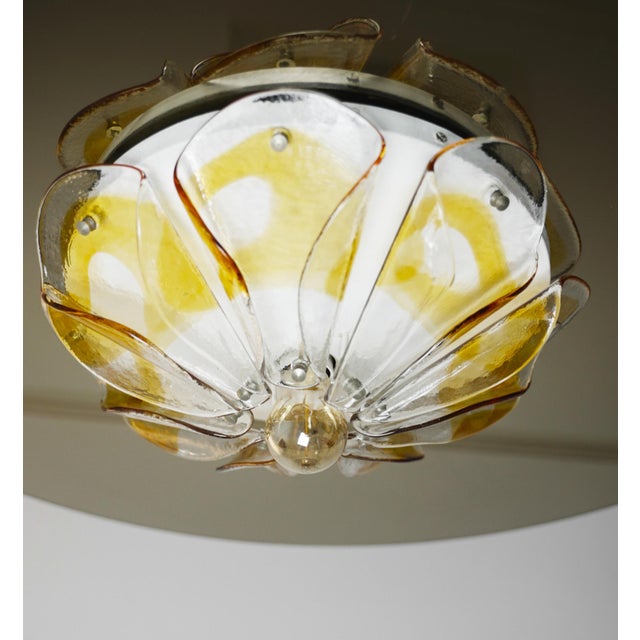 Mid-Century Modern Murano Amber Glass Ceiling Lamp with Petal Flush Mount, 1970s For Sale - Image 9 of 11