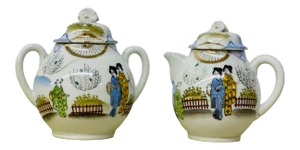 Antique Japanese Nippon Kutani Geisha Cream & Sugar - 2 Pieces