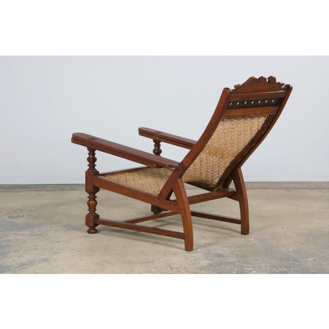 19th Century Colonial Mahogany Plantation Lounge Cane Chair For Sale - Image 10 of 12