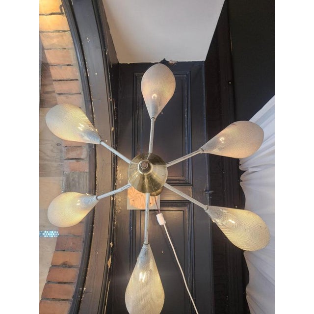 Chandelier with Six Arms in Perforated Metal by Bent Karlby, 1950s For Sale - Image 9 of 10