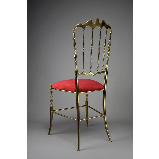 1950s Brass and Red Velvet Chiavari Chair, 1950 For Sale - Image 5 of 13