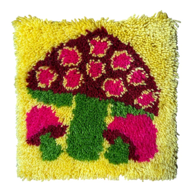 Vintage Mushroom Latchhook Textile Wall Art For Sale