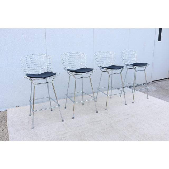 Mid-Century Modern Harry Bertoia for Knoll Bertoia Bar Height Stools - Set of 4 For Sale - Image 9 of 18