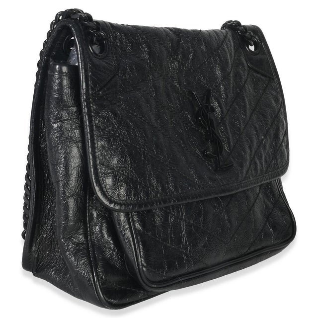 Contemporary Black Crinkled Calfskin Matelasse Medium Niki Chain Satchel For Sale - Image 3 of 9