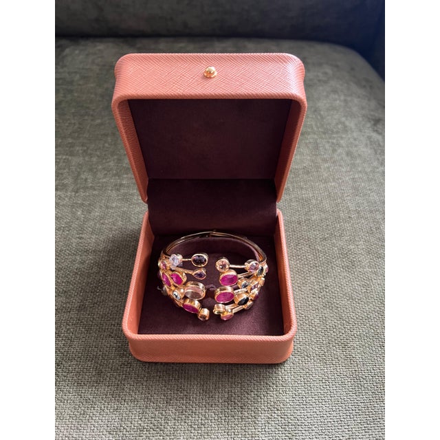 Gemstone Bochic “Capri” Natural Ruby & Multi Natural Gem Cuff Set In 18K Gold & Silver For Sale - Image 7 of 18