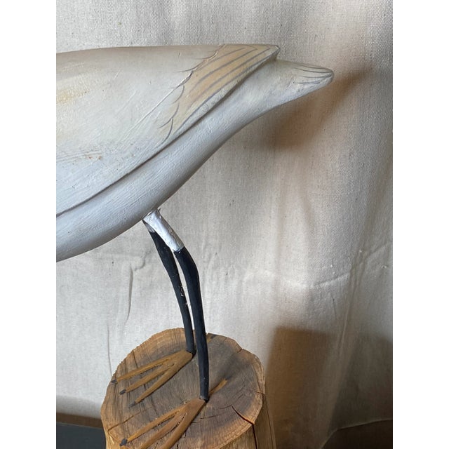 Vintage Mid 20th Century Hand Carved Crane Shore Bird For Sale - Image 4 of 10