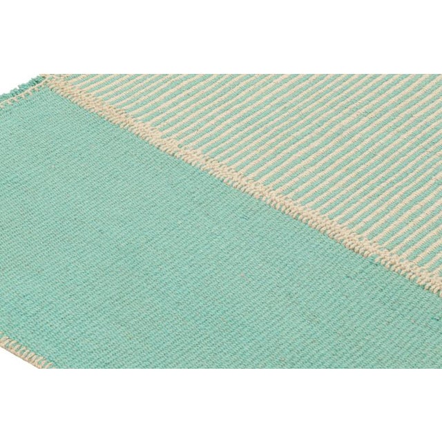 Contemporary Rug & Kilim’s Contemporary Kilim in Blue and Beige Geometric Stripes For Sale - Image 3 of 8