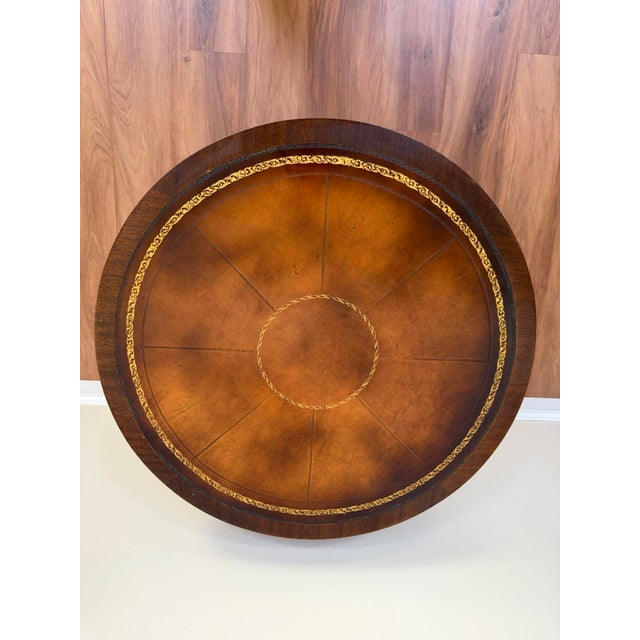 Mid-Century Regency Mahogany Drum Table With Lion Head Pulls For Sale - Image 10 of 16