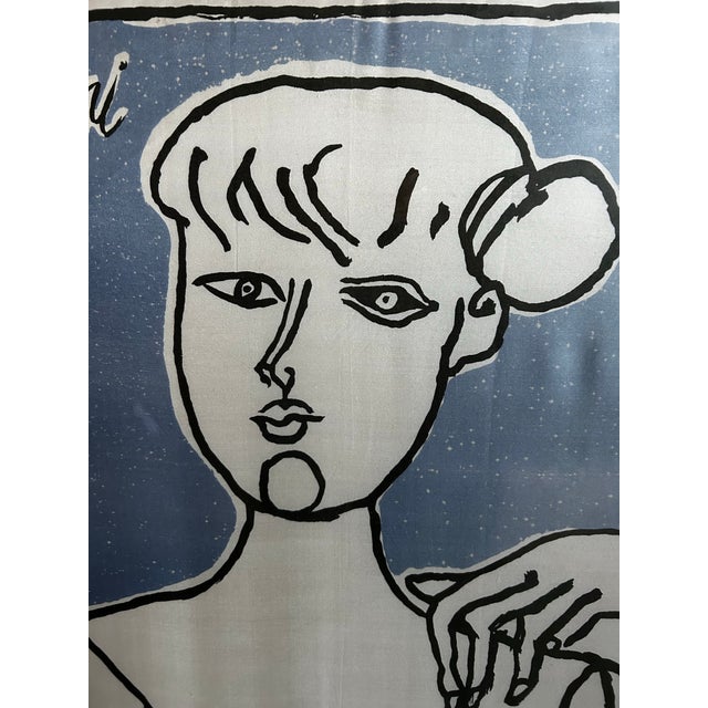 Abstract Vintage Framed Abstract Portrait of Woman Lithograph on Fabric by Franco Gentilini (1909-1981) For Sale - Image 3 of 8