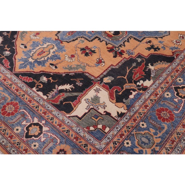 Shabby Chic Rustic Kazak Orange/Blue Wool Rug - 8'1''x10'0'' For Sale - Image 3 of 10