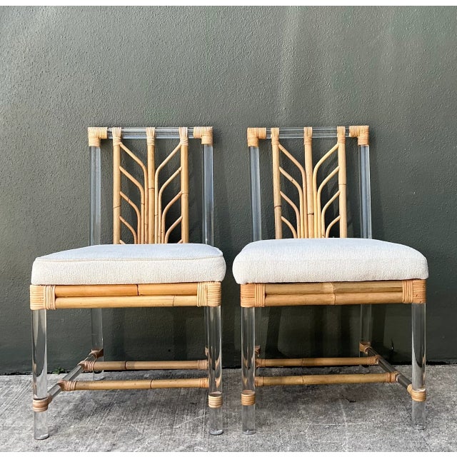 Tan Selamat Rattan and Lucite Side Chairs - Pair For Sale - Image 8 of 12