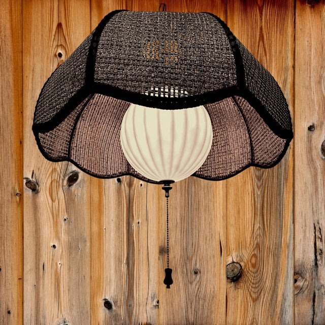 Wood Mid Century Modern 70's Dark Brown Cane Wicker Rattan Pendant Lamp Hanging Light Fixture For Sale - Image 7 of 12