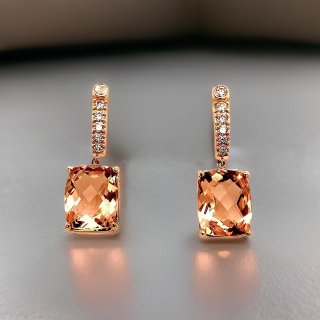 Natural Morganite Diamond Earrings 14k Gold 9.93 TCW Certified For Sale - Image 10 of 18
