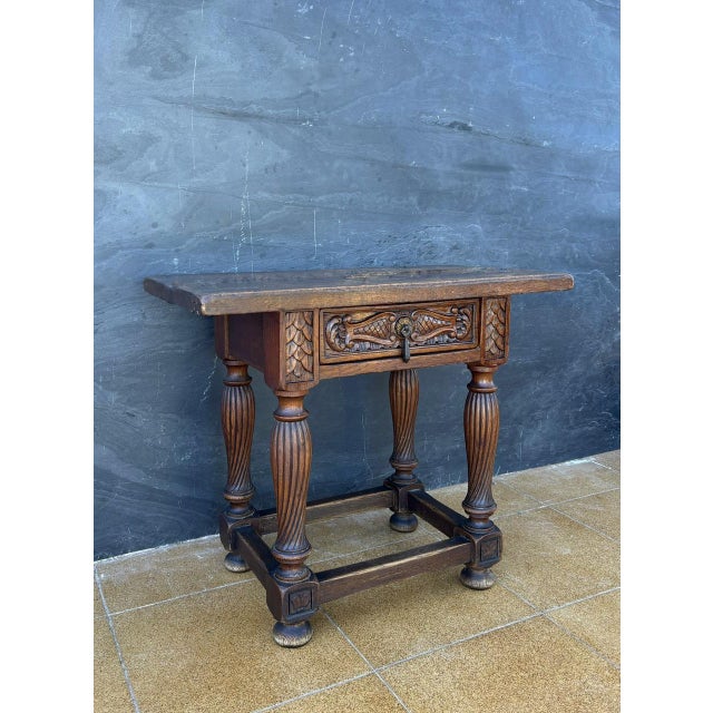 Spanish Renaissance Revival Oak Side Table with Drawer, 1920s For Sale - Image 6 of 9