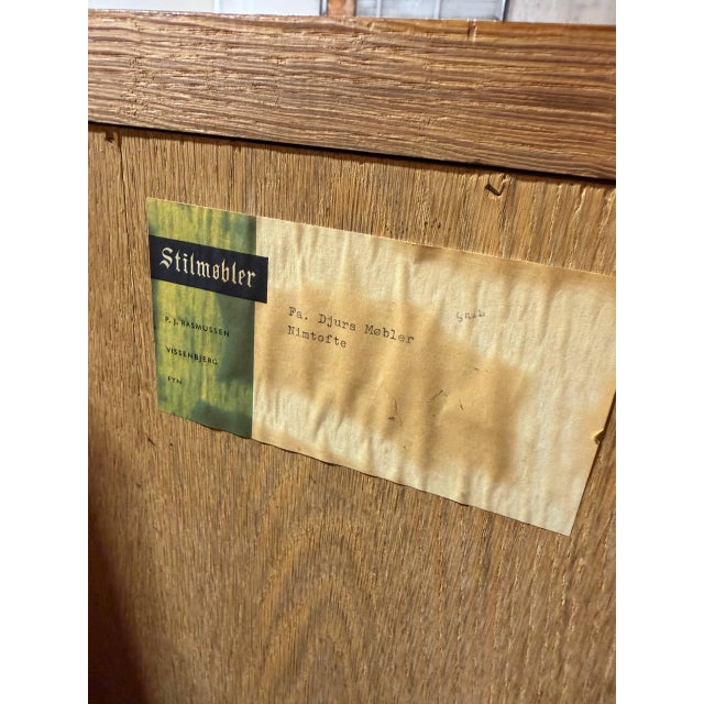 In Style of Henning Kjærnulf Large Oak Sideboard Сredenza With 2 Leaded Glass Mid-Century Modern Denmark 1960s For Sale - Image 10 of 10