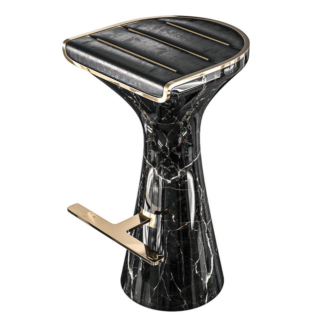 Black "Monachella" Bar Stool With Marble and Bronze Details For Sale - Image 8 of 8