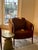 Wood Vintage Barrel Back Chairs in Amber Velvet, Carved Oak Arms – Pair For Sale - Image 7 of 9