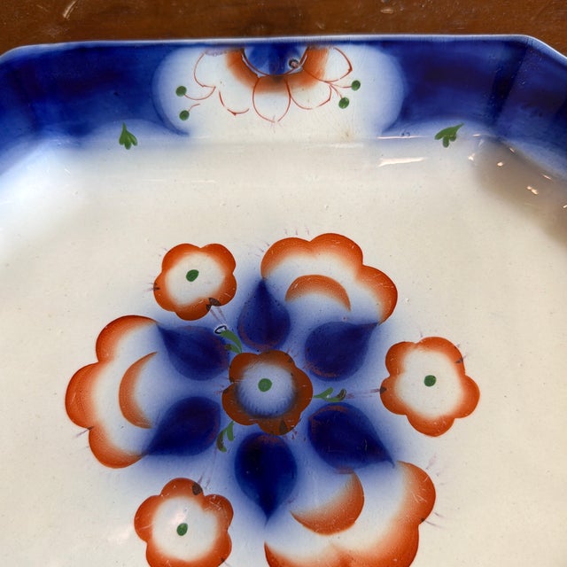 Mid 19th Century Antique Gaudy Welsh Crescent Pinwheel Flow Blue Small Platter, Circa 1840s For Sale - Image 5 of 12