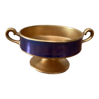 Vintage Gold and Blue Cobalt Enamel Bowl For Sale