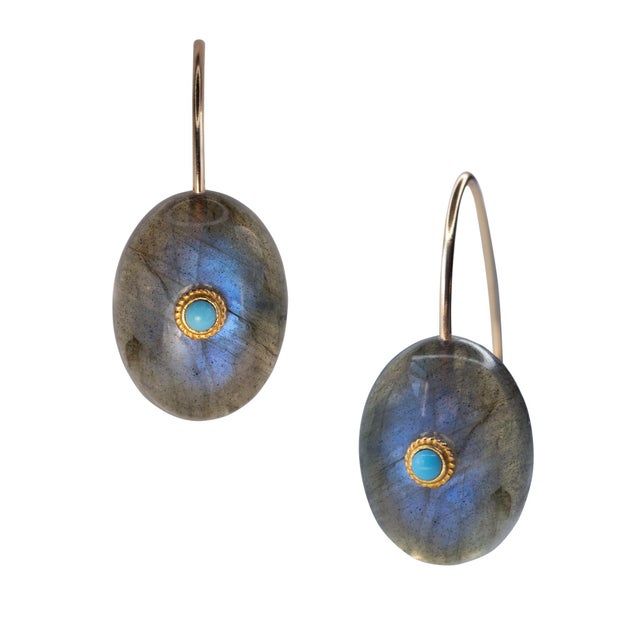 2020s Labradorite Turquoise Drop Earrings, Pair For Sale - Image 5 of 8