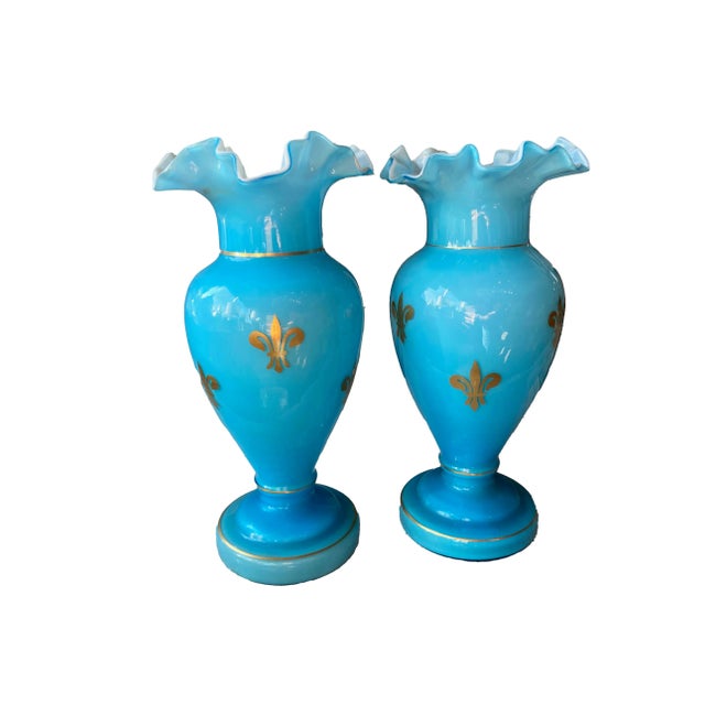 Glass Late 19th Century French Blue Vases - a Pair For Sale - Image 7 of 7