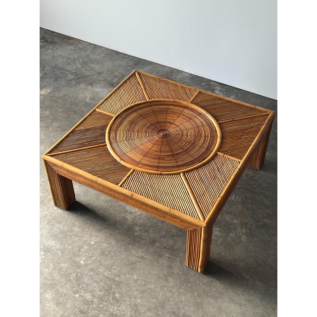 Contemporary Sunburst Rattan Coffee Table, Attributed to Vivai Del Sud, Italy, 1970s For Sale - Image 3 of 17