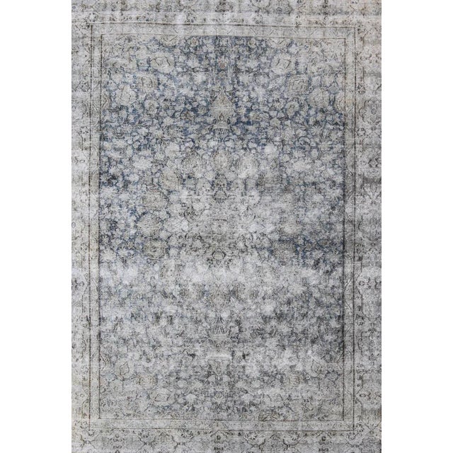 Measures: 7'7 x 10'2. Vintage Persian Tabriz Rug in Faded Gray and Blue with Allover Floral Pattern. Keivan Woven Arts /...