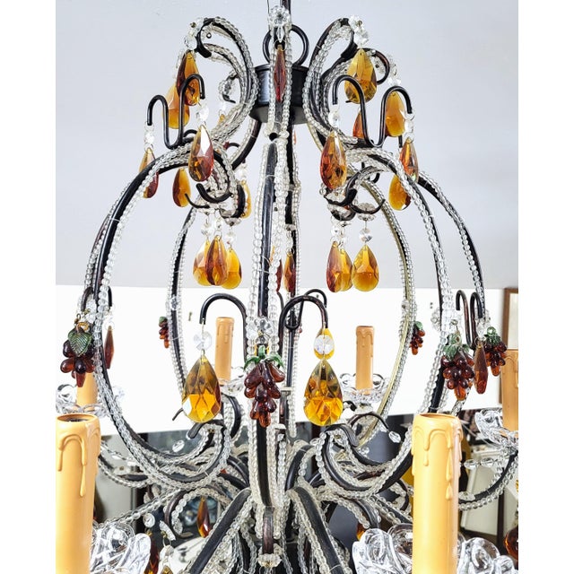 Late 20th Century Vintage Italian Designer Beaded & Amber Glass Hot Air Balloon 8 Light Chandelier For Sale - Image 5 of 17