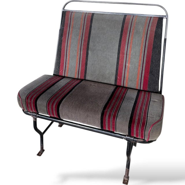 Textile Vintage Industrial Bench with Racing Stripe Upholstery For Sale - Image 7 of 9
