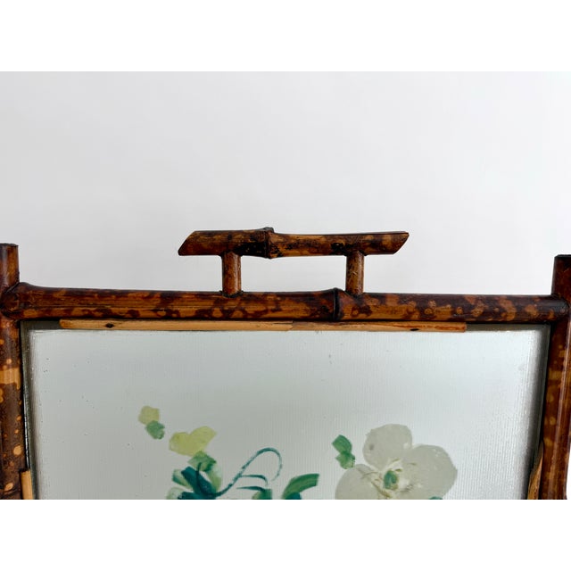 Antique Victorian Bamboo and Hand-Painted Glass Fire Screen, C,1890s For Sale - Image 9 of 9