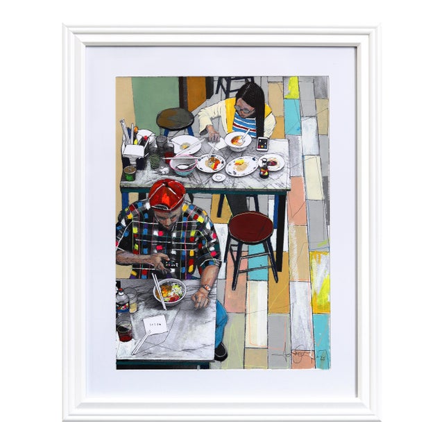 Soft Evening San Francisco - Colorful Figurative Mixed Media Original Artwork by Fabio Coruzzi For Sale