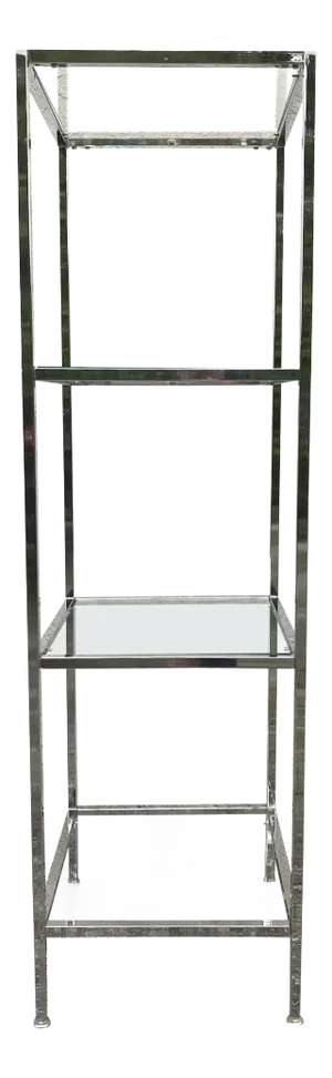 Milo Baughman Style Tall Chrome and Glass Column Étagère