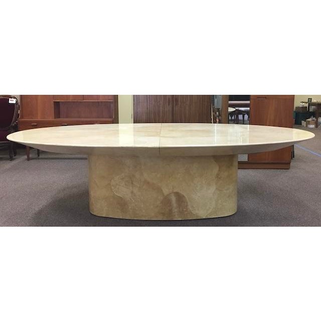 1970s Large Faux Marble Pedestal Base Table With One Leaf For Sale - Image 5 of 9