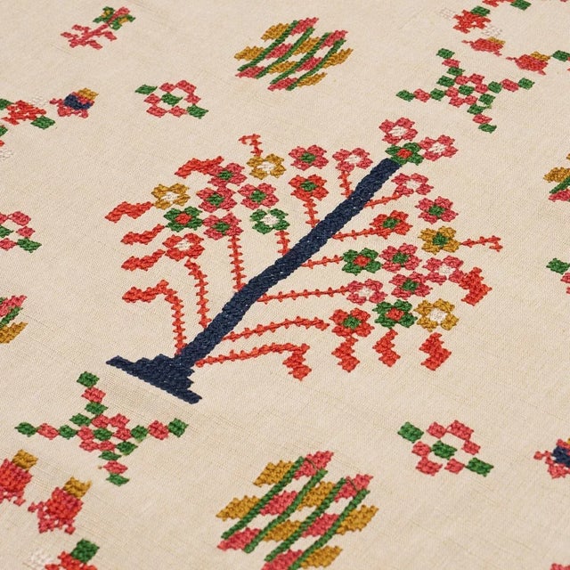 Schumacher Schumacher Fairview Cross Stitch Embroidery Fabric In Multi For Sale - Image 4 of 5