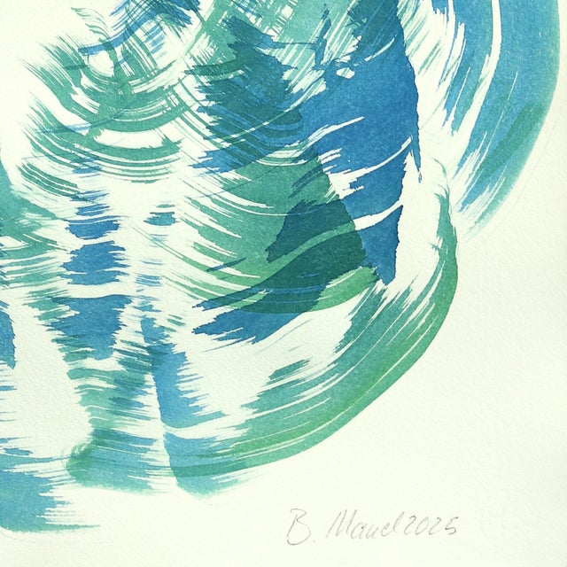 2020s The Blue Green Dress 2 - Abstract Flowy Minimalist Figurative Ink Painting on Paper by Bettina Mauel For Sale - Image 5 of 6