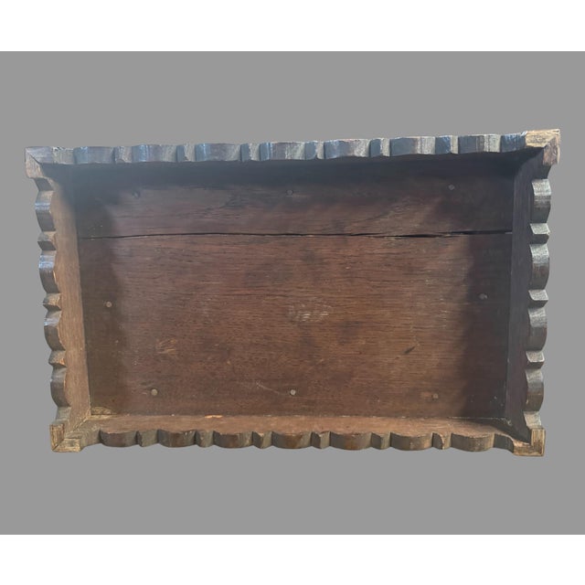 Wood Antique Folk Art Chip Carved Wood Box Tramp Art Jewelry Casket Box 15.5” Wide For Sale - Image 7 of 12
