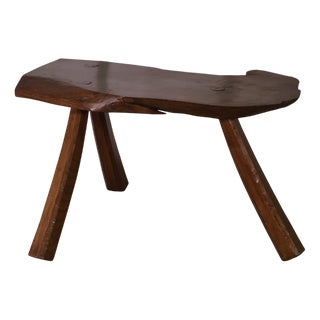 Vintage Brutalist Oak Stool, 1960s For Sale