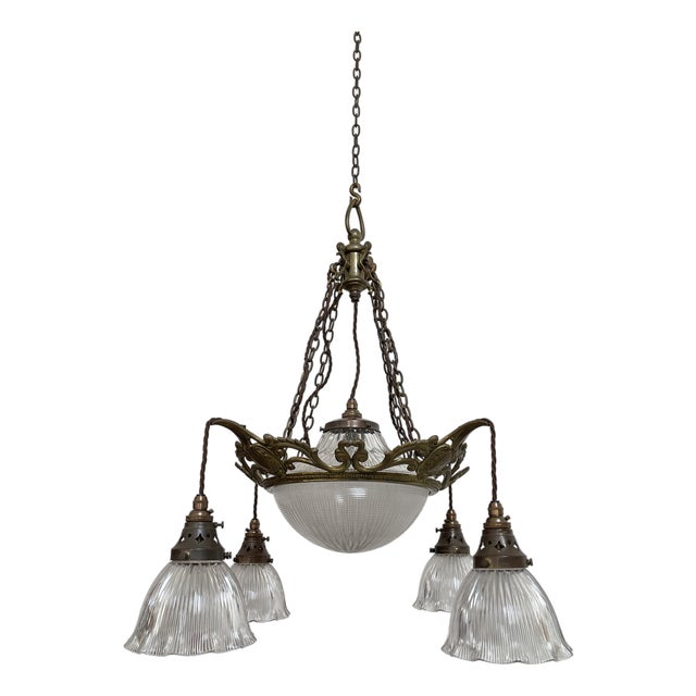Antique Glass Stiletto Chandelier from Holophane, 1890s For Sale