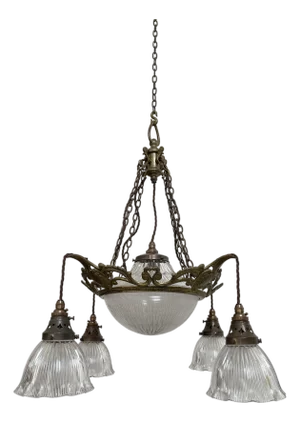 Antique Glass Stiletto Chandelier from Holophane, 1890s
