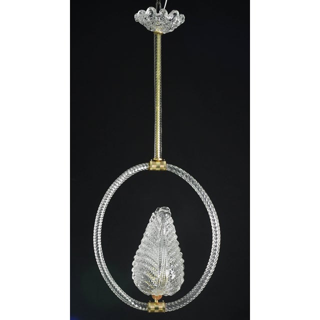 Glass 1940s Charming Transparent Art Decò Barovier E Toso Pendant Light Murano Glass For Sale - Image 7 of 12