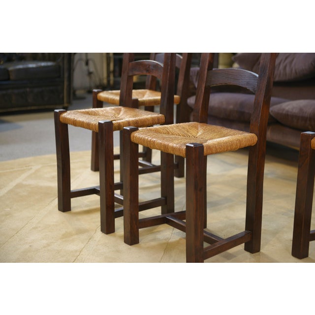 Vintage Elm and Straw Chairs by Aranjou, 1950s, Set of 4 For Sale - Image 12 of 13